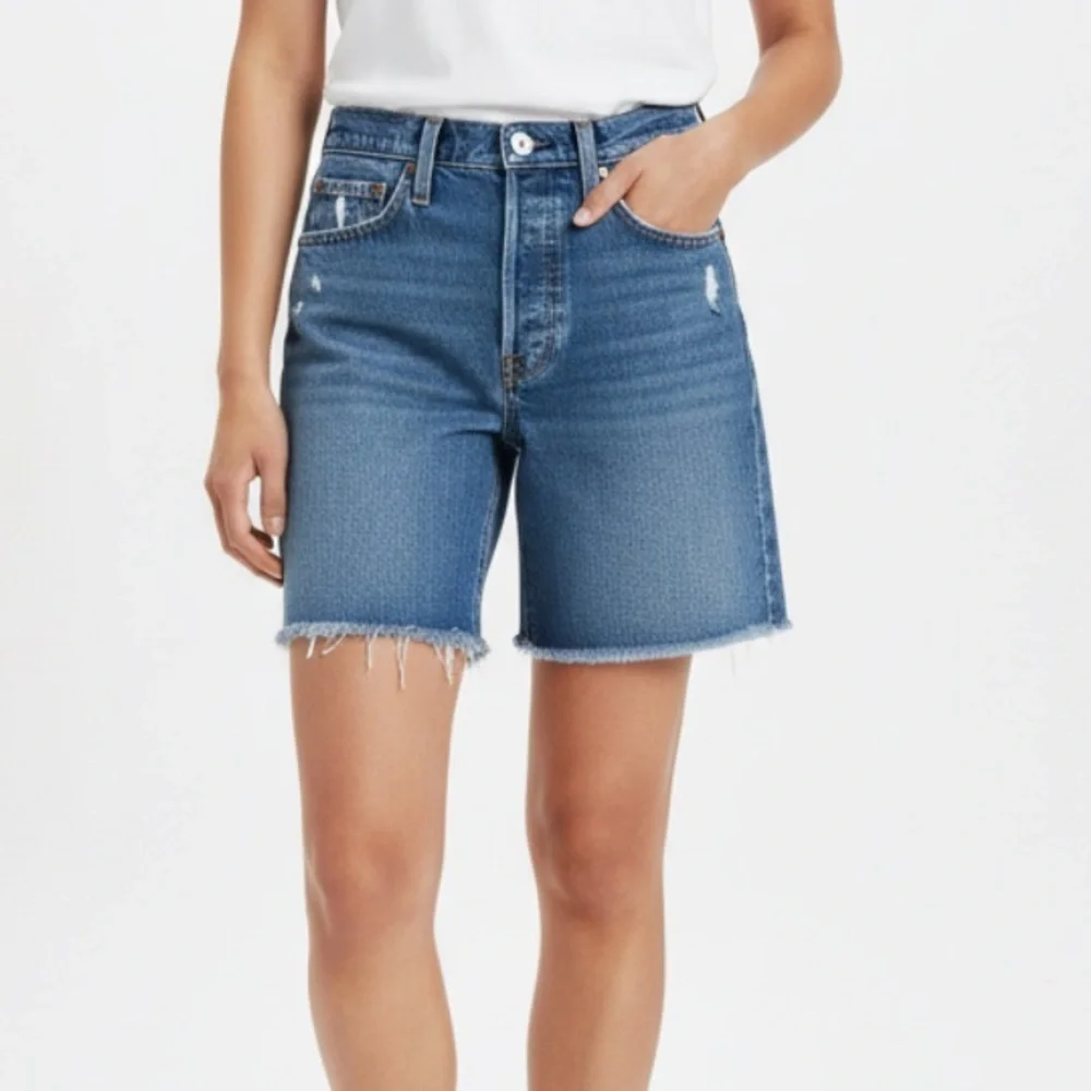 Levi's Original 501 Button Fly Longer Cut-off Shorts in Medium Blue Size 26